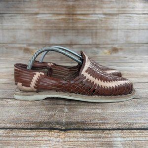 VISAR Artesanias Woven Leather Loafers Men Size 7 Slip On Shoes Brown / Beige